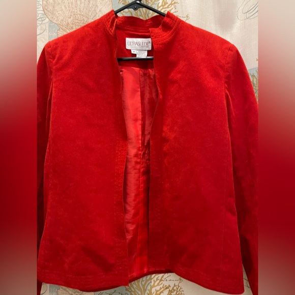 Ultra Suede Women’s Open Front Solid Red Suit Blazer Jacket Professional Wear 10 - Picture 6 of 11